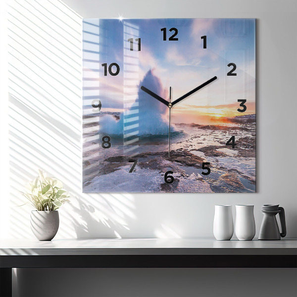 Square wall clock Geyser on the island of Iceland