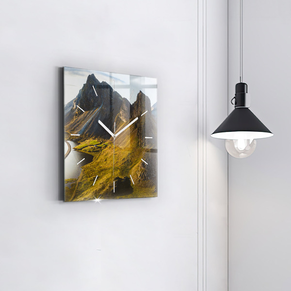 Square wall clock Road in Iceland