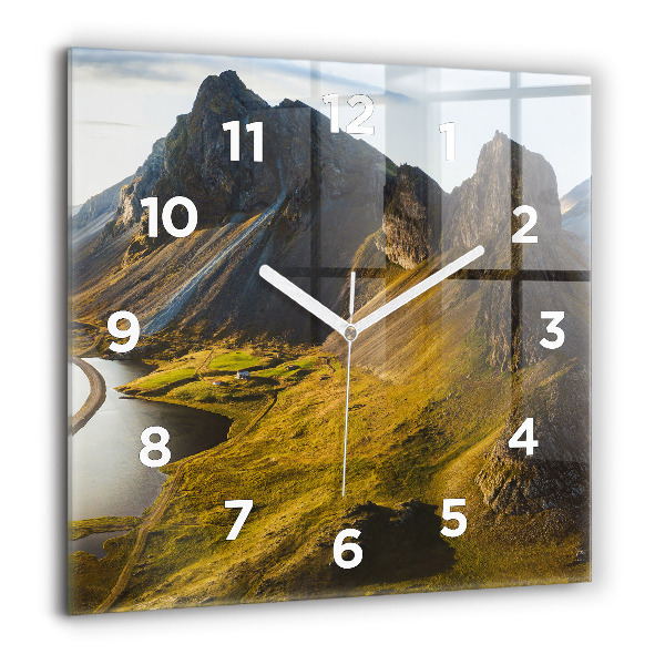 Square wall clock Road in Iceland