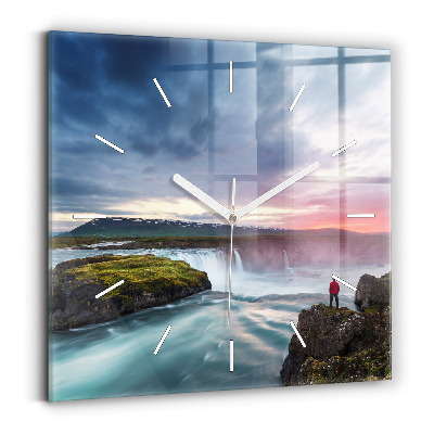 Square wall clock Landscape with a waterfall