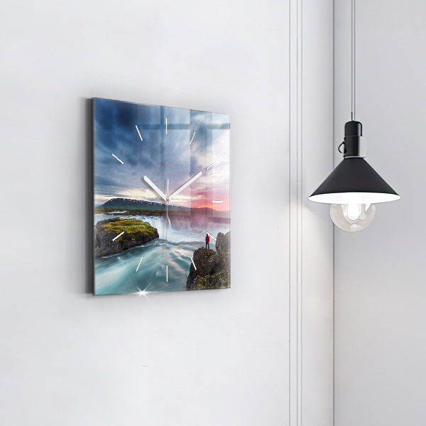 Square wall clock Landscape with a waterfall