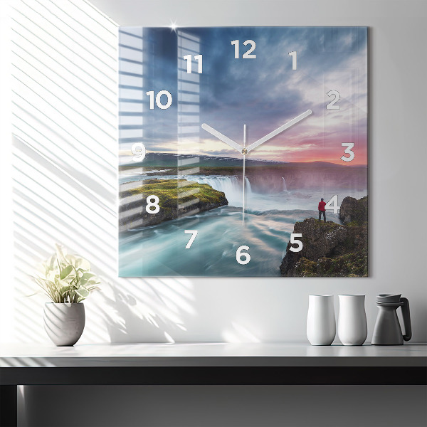 Square wall clock Landscape with a waterfall