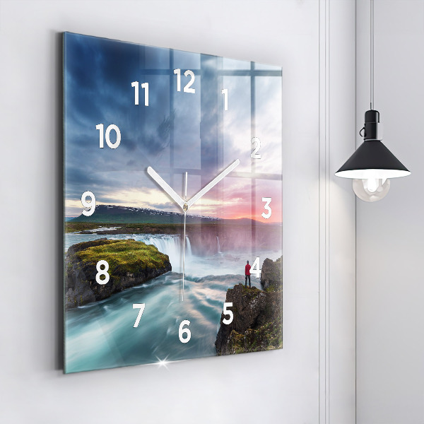 Square wall clock Landscape with a waterfall