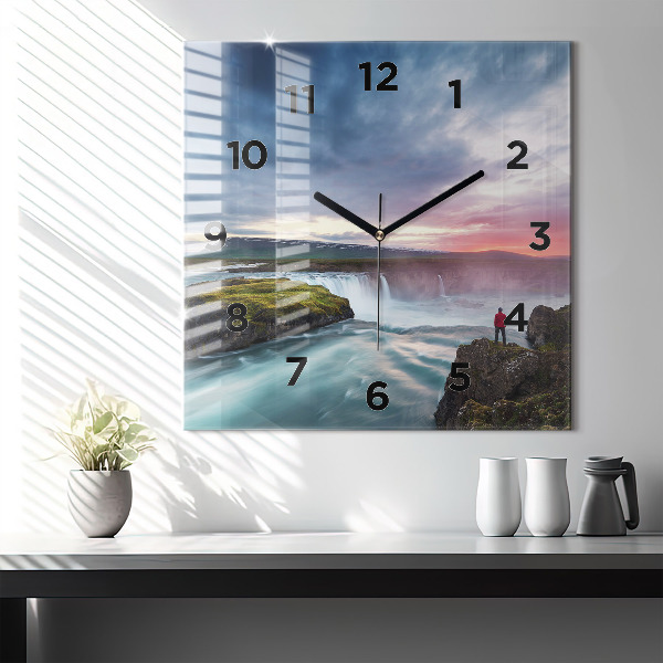 Square wall clock Landscape with a waterfall