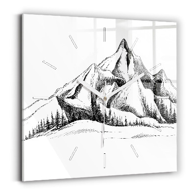 Square wall clock Drawn mountains