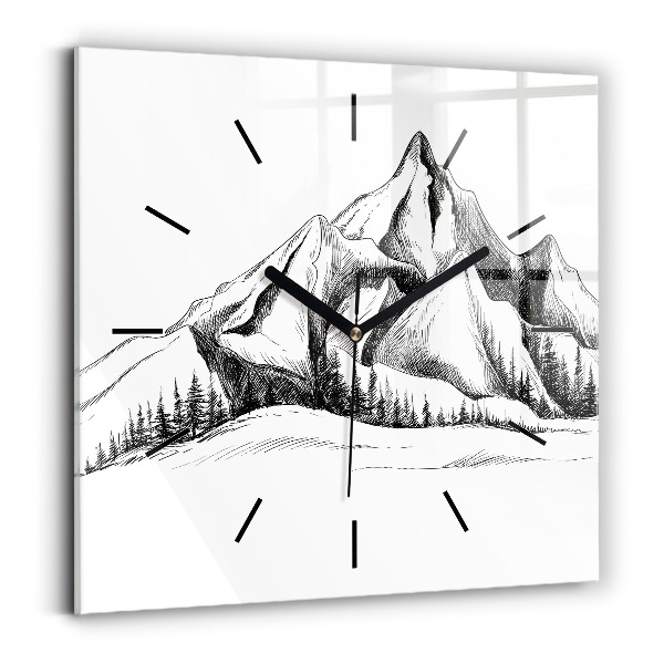 Square wall clock Drawn mountains
