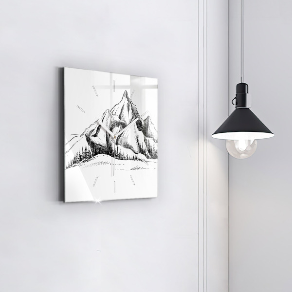 Square wall clock Drawn mountains