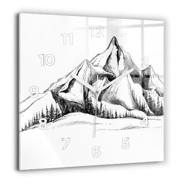 Square wall clock Drawn mountains
