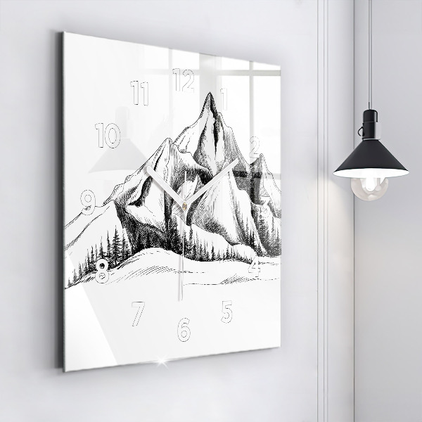 Square wall clock Drawn mountains