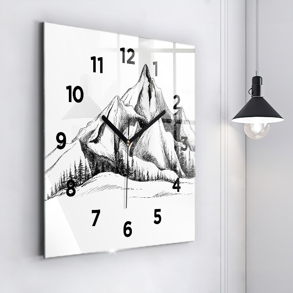 Square wall clock Drawn mountains