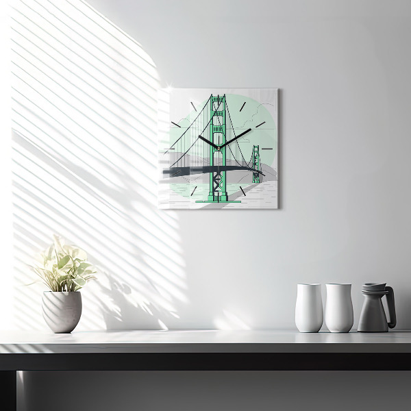 Square wall clock Green Bridge