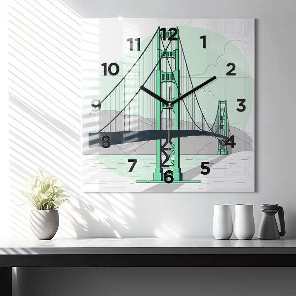 Square wall clock Green Bridge