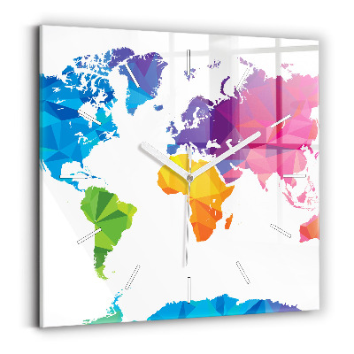 Square wall clock Abstract world map
