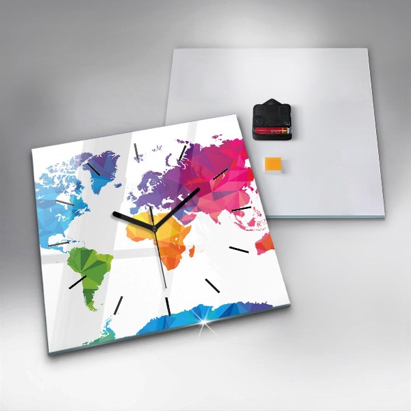 Square wall clock Abstract world map