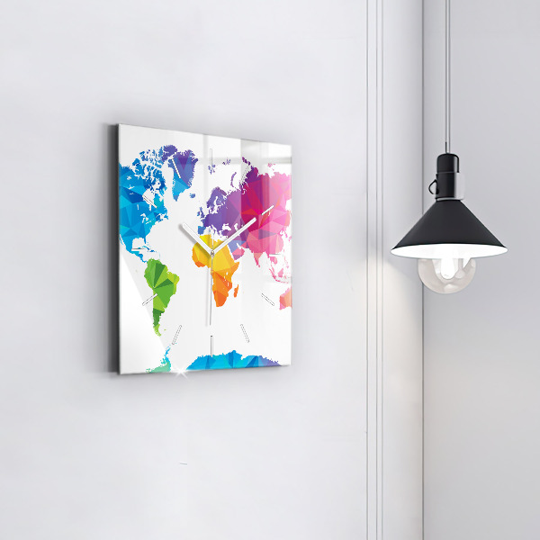 Square wall clock Abstract world map