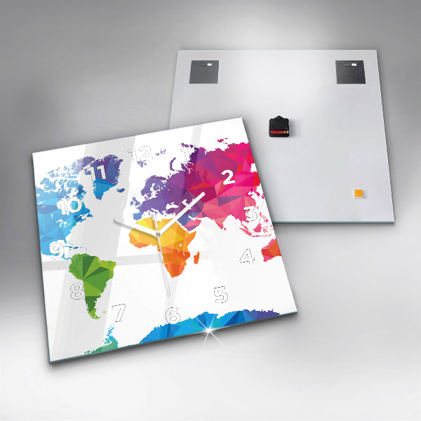 Square wall clock Abstract world map