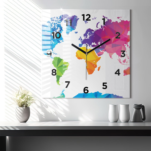 Square wall clock Abstract world map