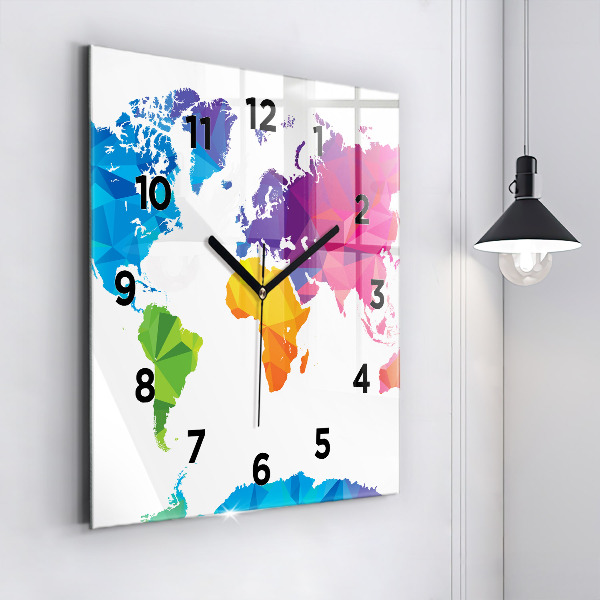 Square wall clock Abstract world map