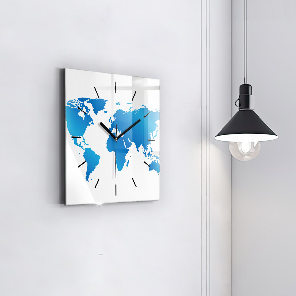 Square wall clock World map