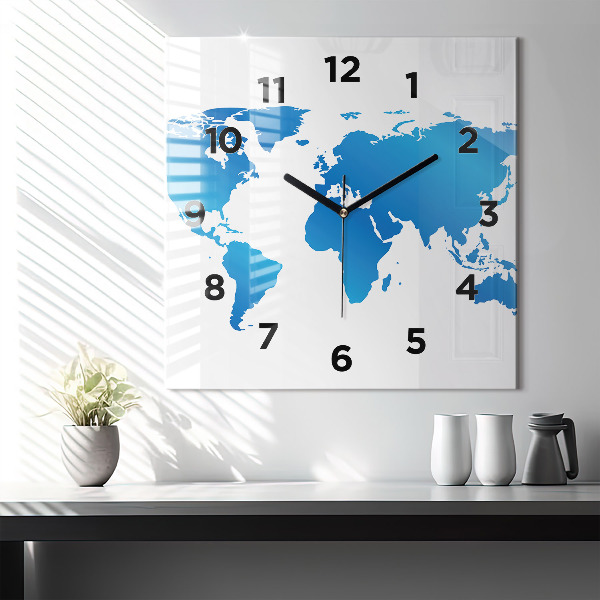 Square wall clock World map