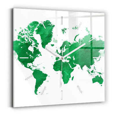 Square wall clock Green world map
