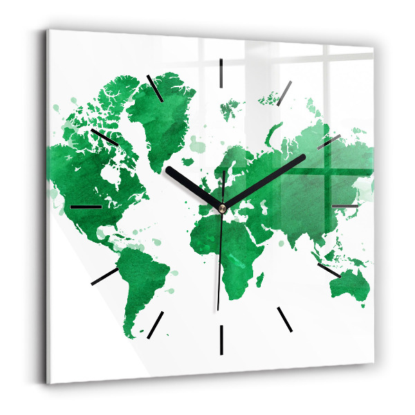 Square wall clock Green world map