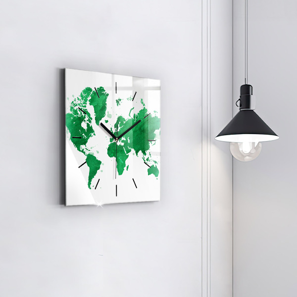 Square wall clock Green world map