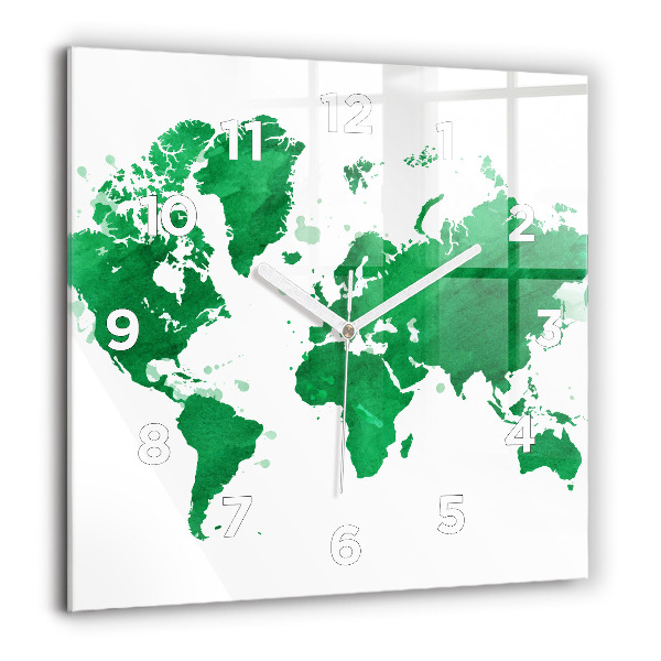 Square wall clock Green world map