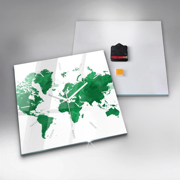 Square wall clock Green world map