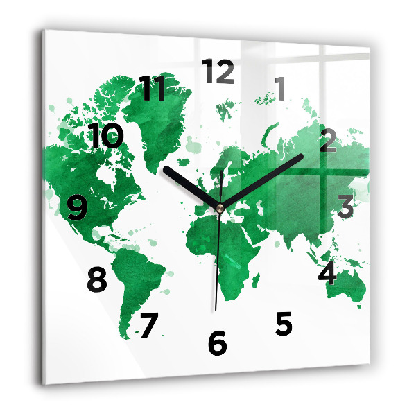 Square wall clock Green world map