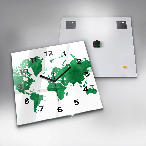 Square wall clock Green world map