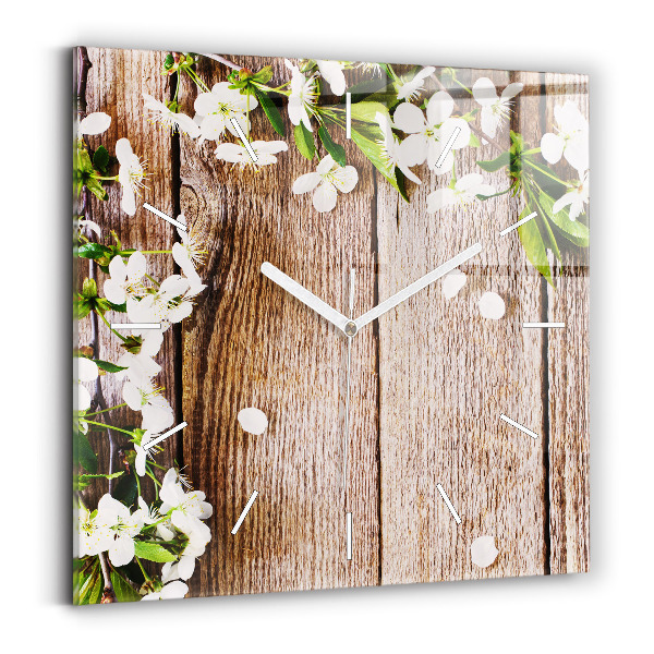 Square wall clock Flowers on wood