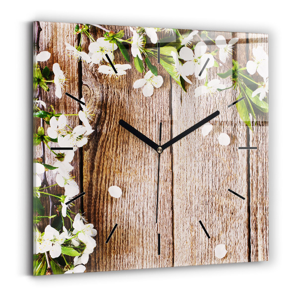 Square wall clock Flowers on wood