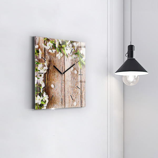 Square wall clock Flowers on wood
