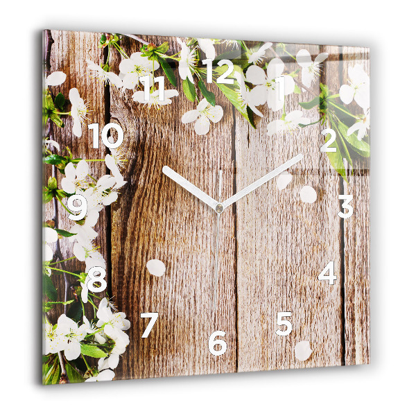Square wall clock Flowers on wood