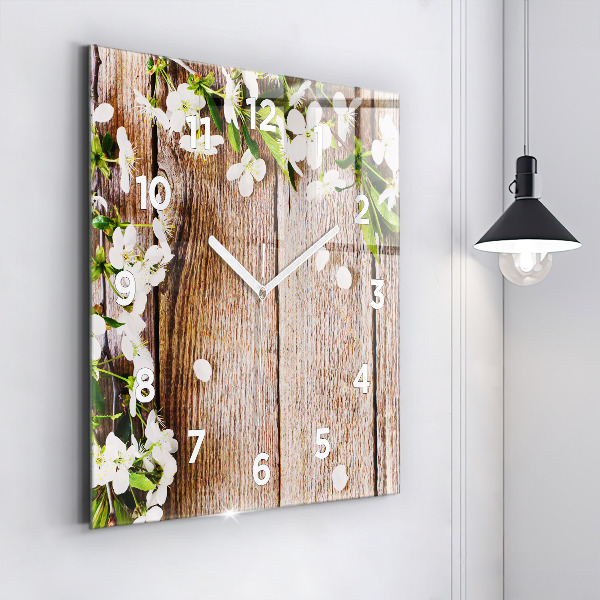 Square wall clock Flowers on wood