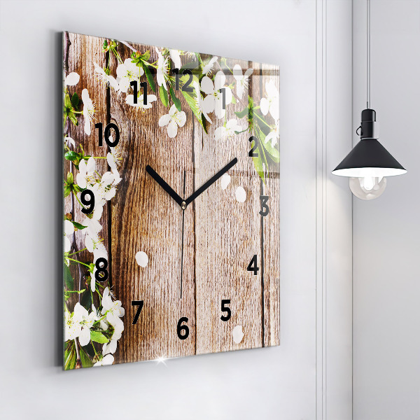 Square wall clock Flowers on wood
