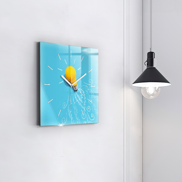Square wall clock Light bulb drawing