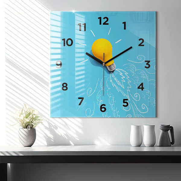 Square wall clock Light bulb drawing