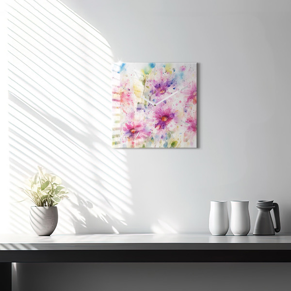 Square wall clock Painted flowers