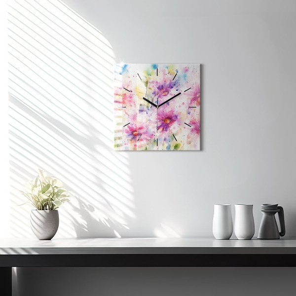 Square wall clock Painted flowers