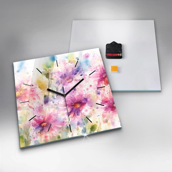 Square wall clock Painted flowers