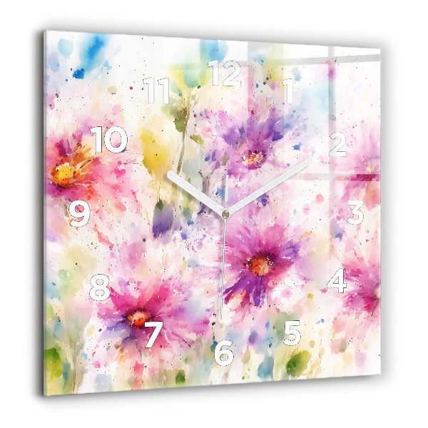 Square wall clock Painted flowers