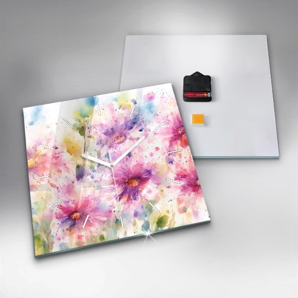 Square wall clock Painted flowers