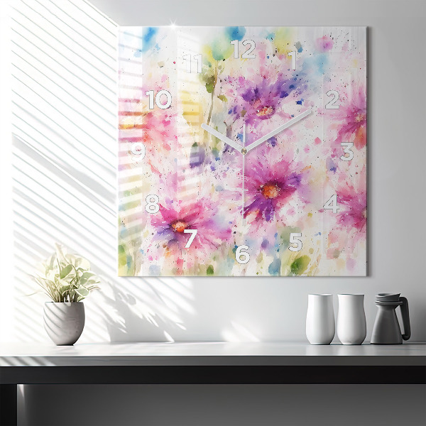 Square wall clock Painted flowers