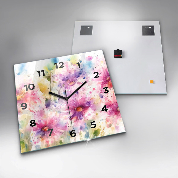 Square wall clock Painted flowers
