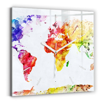 Square wall clock Watercolor world map
