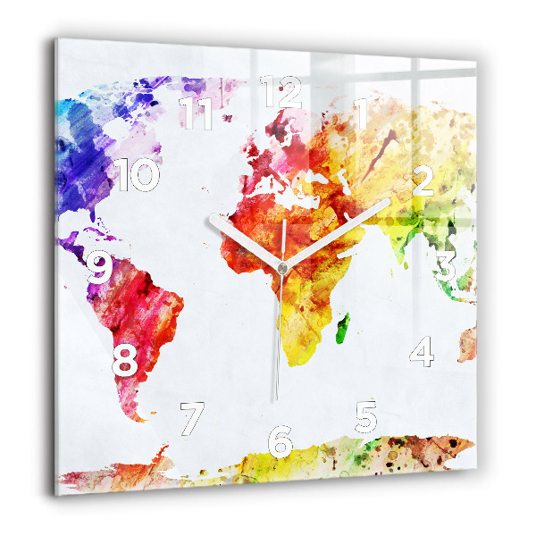 Square wall clock Watercolor world map