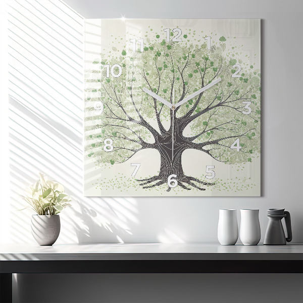 Square wall clock Big tree nature