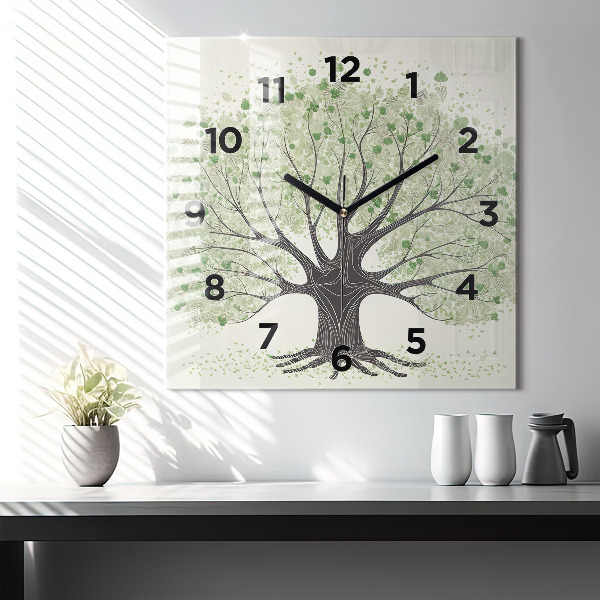 Square wall clock Big tree nature